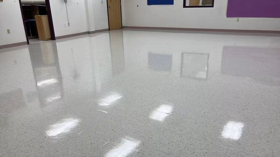 A classroom floor with a high-gloss finish after NovaSpark's floor care service